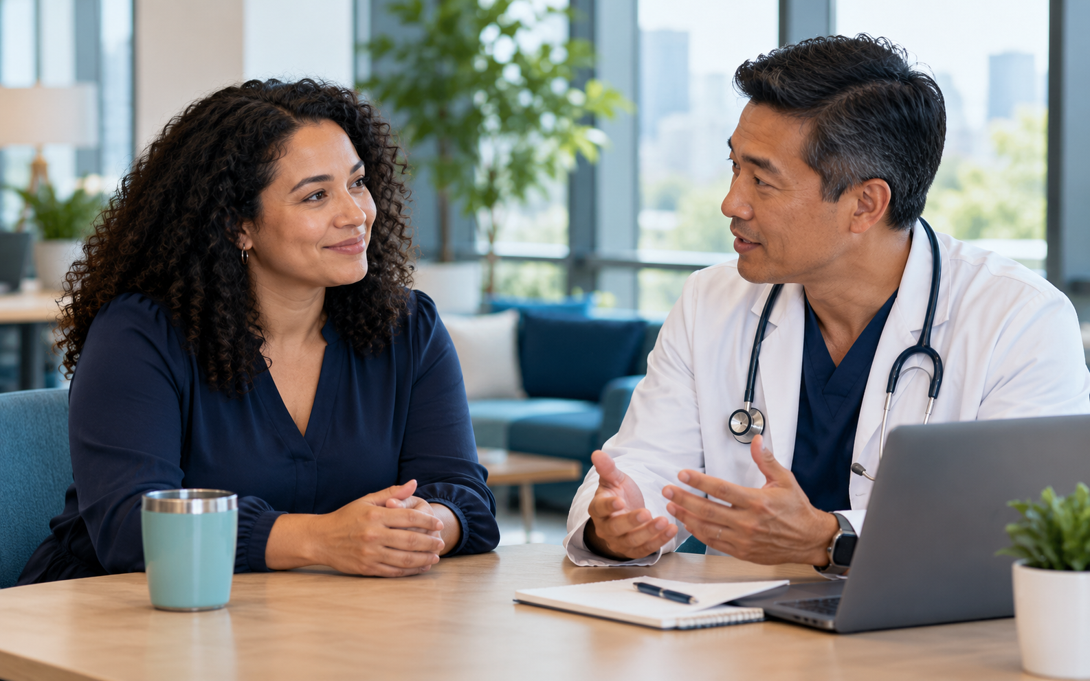 Healthcare professional talking with a client